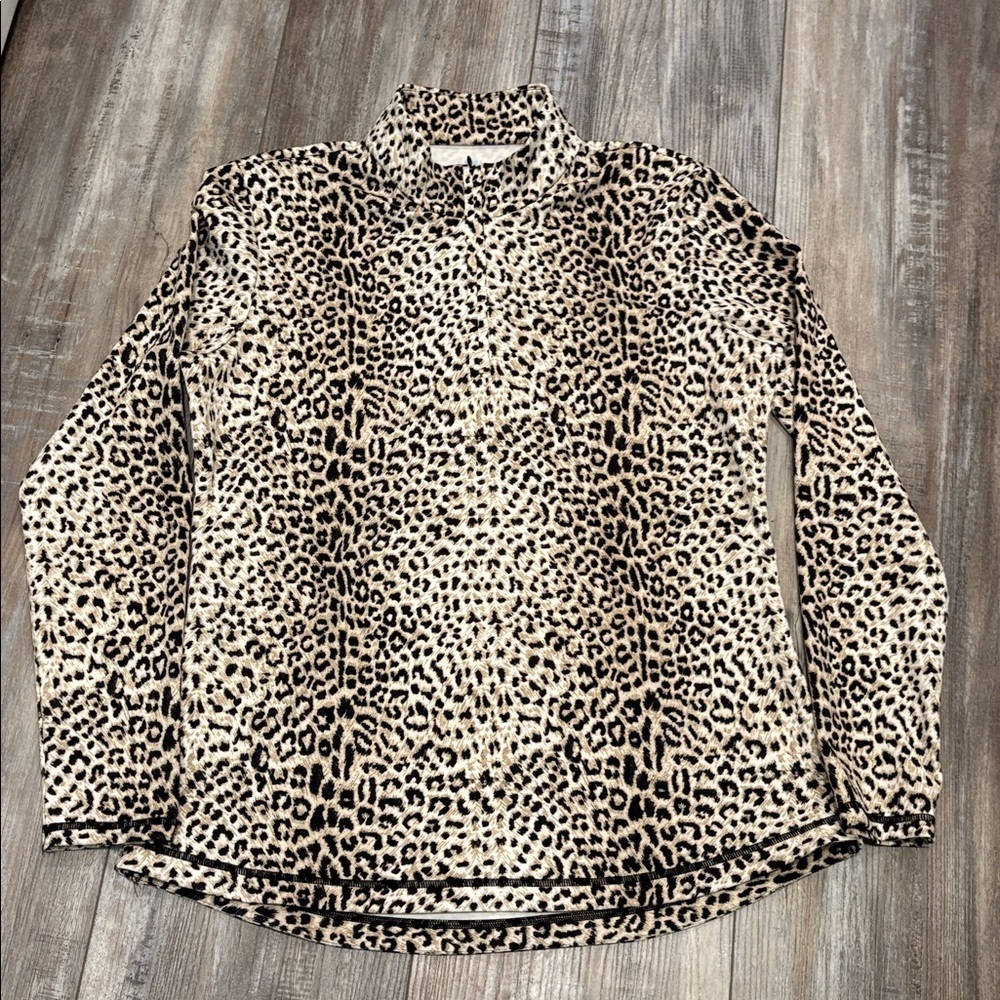 J McLaughlin Quarterzip Pullover Tan Animal Print Size XL